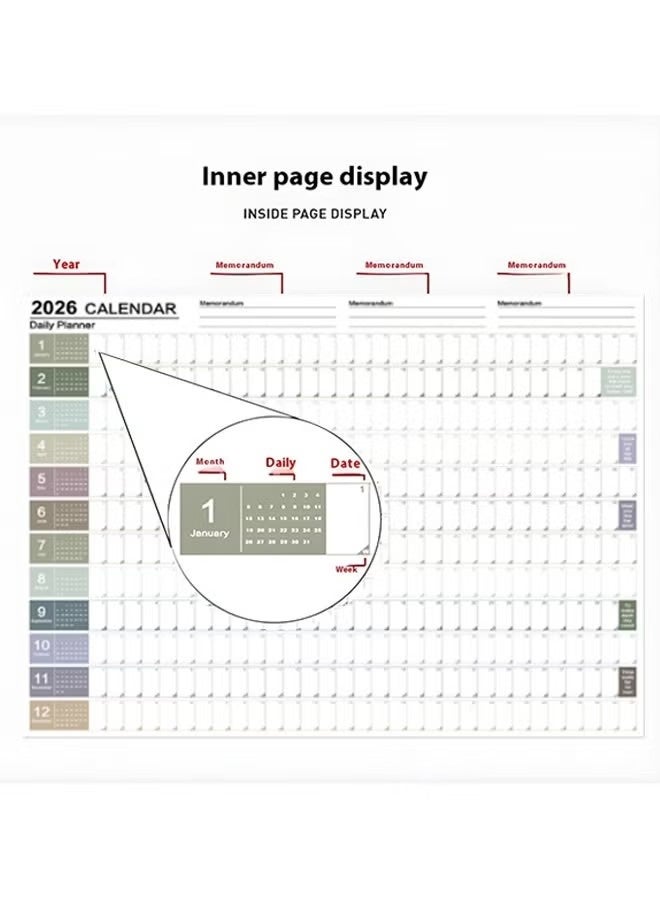 مخطط تقويم 2026، تقويم حائط معلق، جدول يومي سنوي، ملصق تقويم، قائمة مهام، مخطط سنوي للوازم المكتبية - Image 4